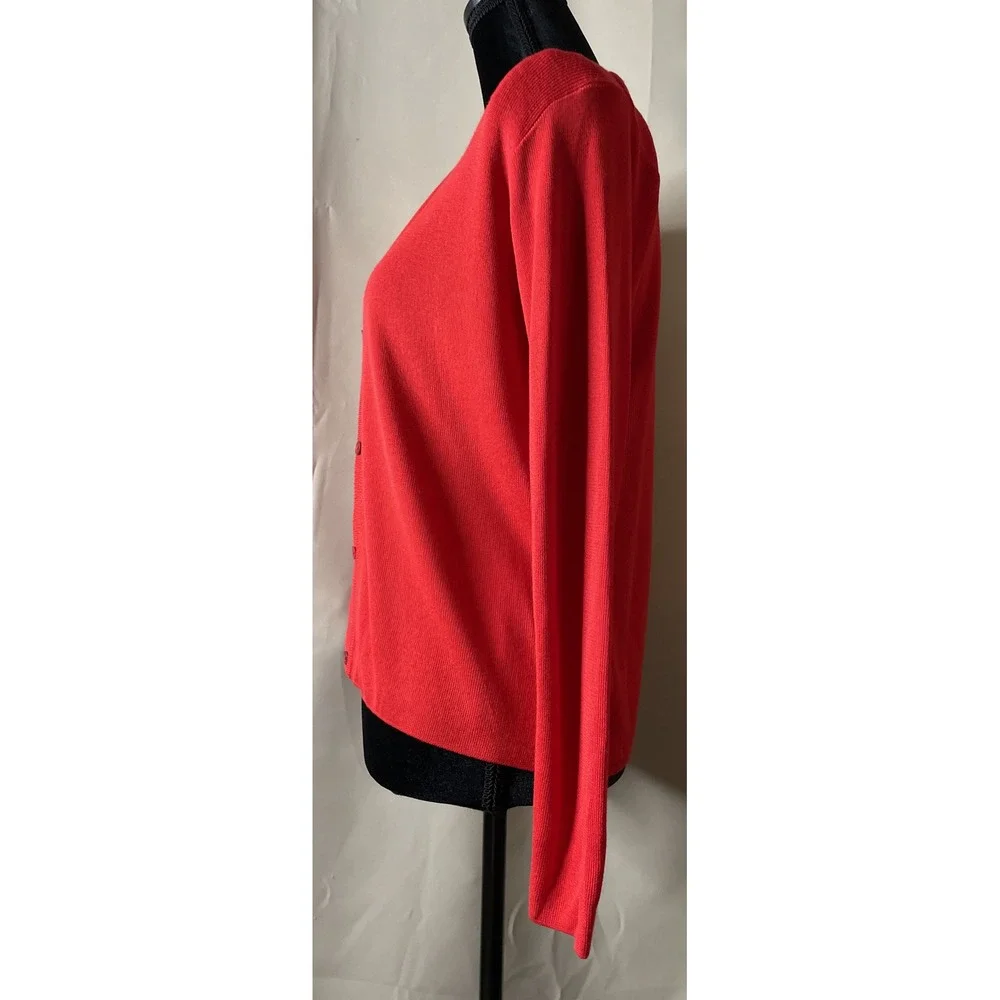 Linda Allard Ellen Tracy Womens PM Cardigan Red Viscose V Neck‎ Button Front USA